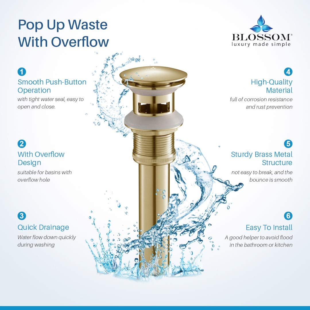 1-1/4” Brass Pop-up (With Overflow, Brush Gold) - Image 4
