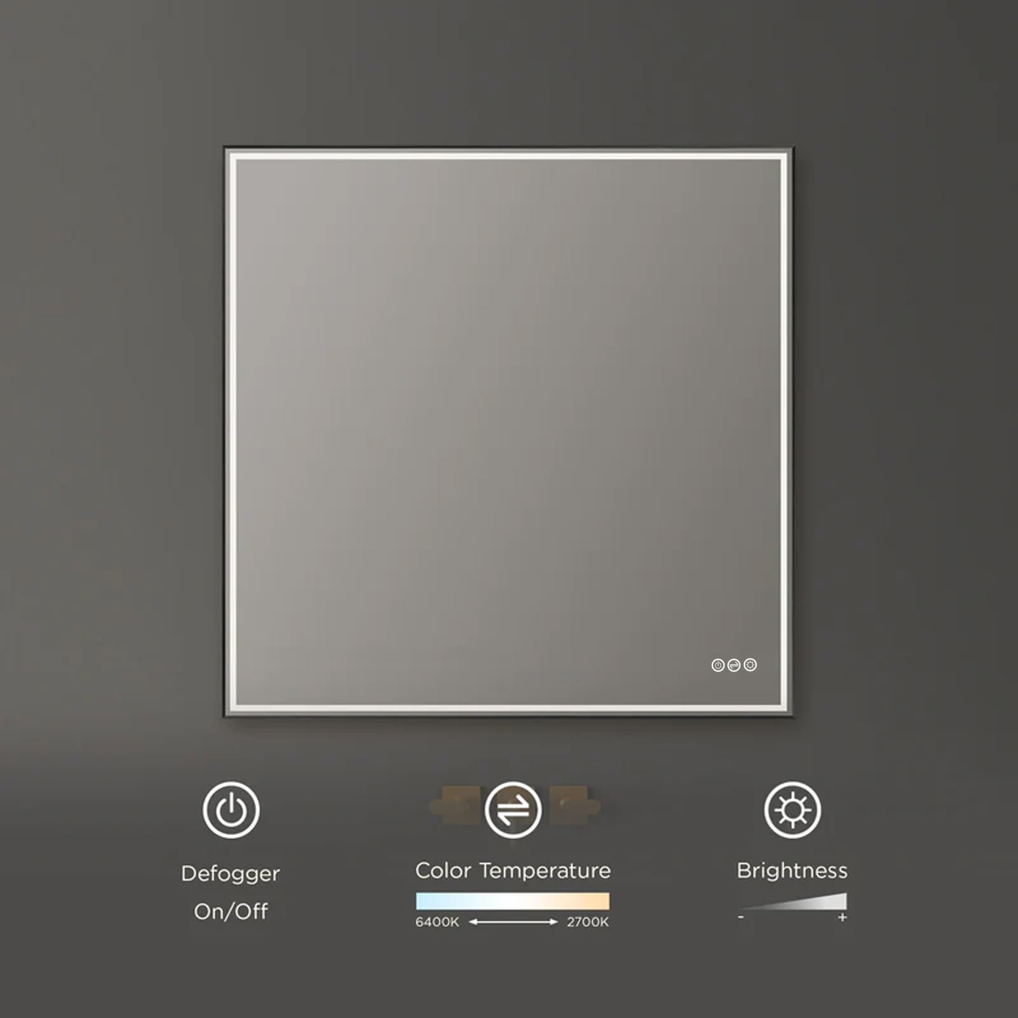 36x36 Inch LED Bathroom Mirror with Matte Black Frame| Wall Mounted Backlit Vanity Mirror with Lights | Anti-Fog, 3 Color Dimmable Smart Bathroom LED Mirror | Frame Vanity Mirror for Makeup - Image 3