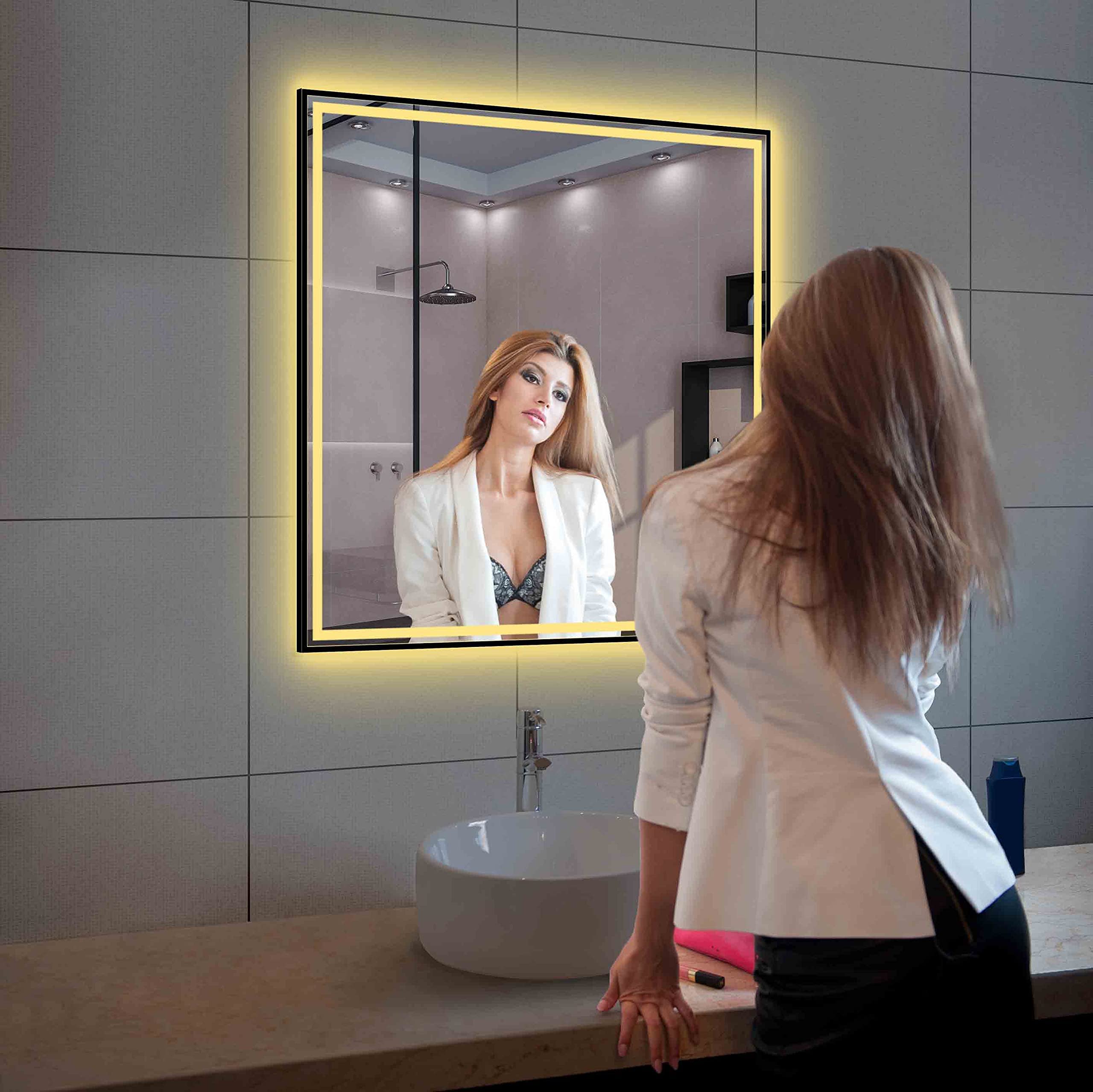 36x36 Inch LED Bathroom Mirror with Matte Black Frame| Wall Mounted Backlit Vanity Mirror with Lights | Anti-Fog, 3 Color Dimmable Smart Bathroom LED Mirror | Frame Vanity Mirror for Makeup - Image 7