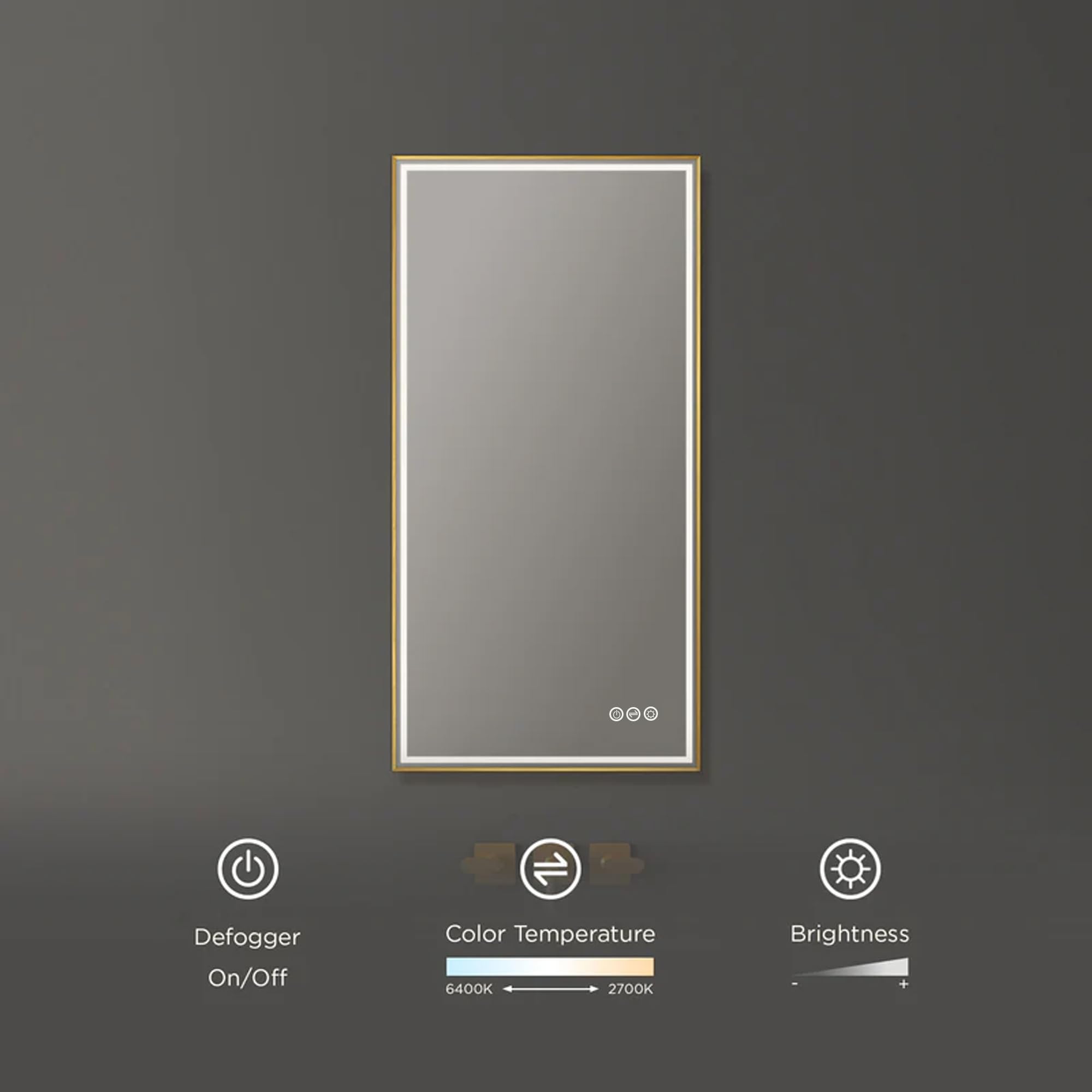 Blossom 18x36 LED Mirror for Bathroom Gold Frame - Modern Backlit Wall Mounted Mirror with Lights - 3 Color Dimmable Smart Mirror with Anti-Fog & Memory - Architectural Grade Vanity Mirror - Image 3