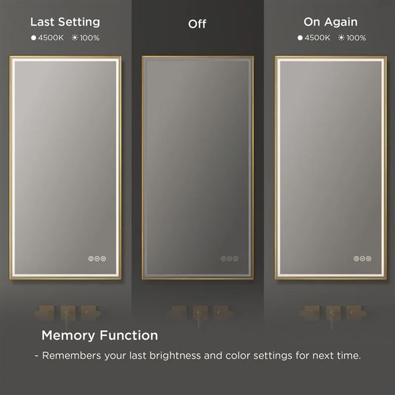 Blossom 18x36 LED Mirror for Bathroom Gold Frame - Modern Backlit Wall Mounted Mirror with Lights - 3 Color Dimmable Smart Mirror with Anti-Fog & Memory - Architectural Grade Vanity Mirror - Image 4