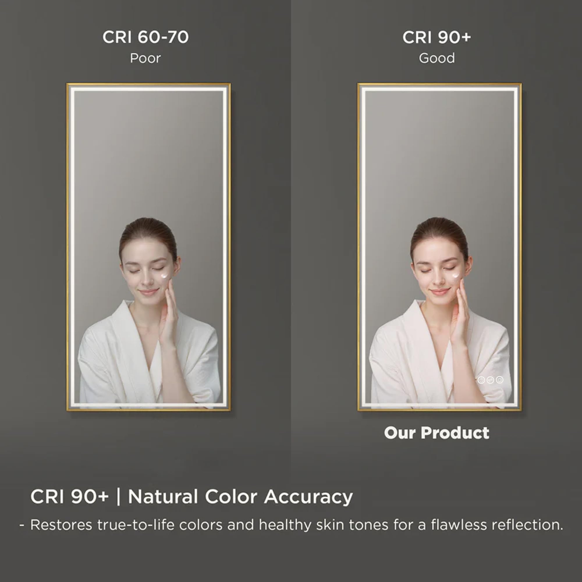 Blossom 18x36 LED Mirror for Bathroom Gold Frame - Modern Backlit Wall Mounted Mirror with Lights - 3 Color Dimmable Smart Mirror with Anti-Fog & Memory - Architectural Grade Vanity Mirror - Image 6