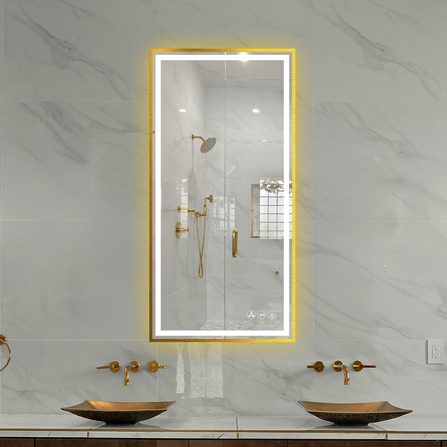 Blossom 18x36 LED Mirror for Bathroom Gold Frame - Modern Backlit Wall Mounted Mirror with Lights - 3 Color Dimmable Smart Mirror with Anti-Fog & Memory - Architectural Grade Vanity Mirror - Image 9