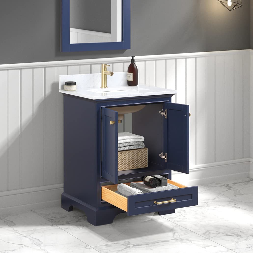 Blossom 24 Inch Bathroom Vanity with Sink, Navy Blue – Solid Wood Cabinet with Marble Countertop and Ceramic Undermount Sink, Single Sink Freestanding Vanities for Modern Small and Large Bathrooms - Image 4