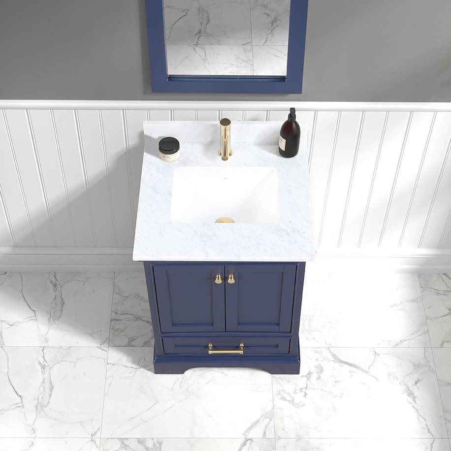 Blossom 24 Inch Bathroom Vanity with Sink, Navy Blue – Solid Wood Cabinet with Marble Countertop and Ceramic Undermount Sink, Single Sink Freestanding Vanities for Modern Small and Large Bathrooms - Image 5