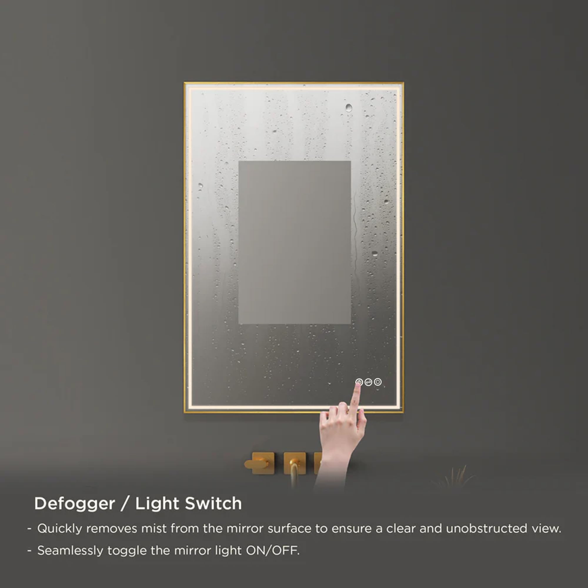 Blossom 24"x 36" LED Bathroom Mirror with Lights, Dimmable, Anti-Fog, Front Lit, Backlit, Lighted Wall Mounted Rectangle for Vanity Makeup Memory Function, Tempered Glass with Brushed Gold Frame - Image 5