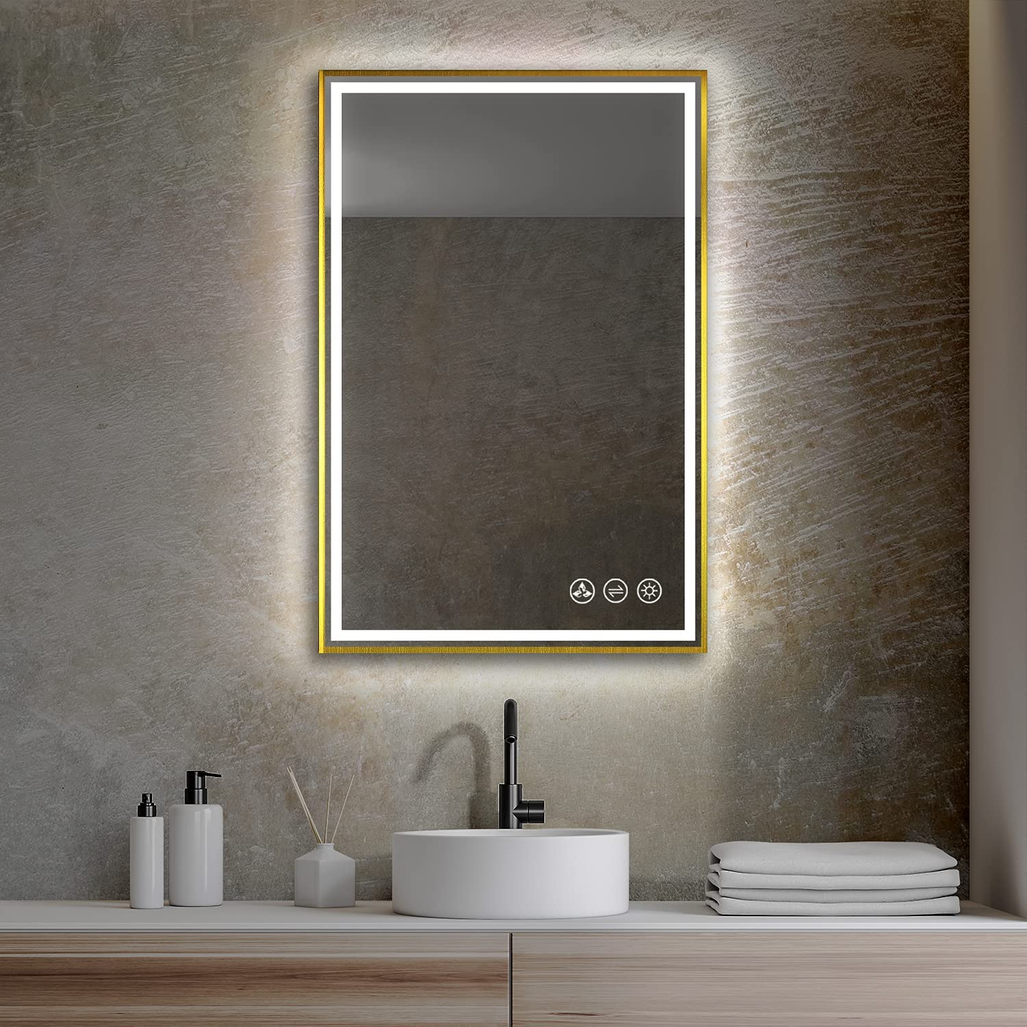 Blossom 24"x 36" LED Bathroom Mirror with Lights, Dimmable, Anti-Fog, Front Lit, Backlit, Lighted Wall Mounted Rectangle for Vanity Makeup Memory Function, Tempered Glass with Brushed Gold Frame - Image 9