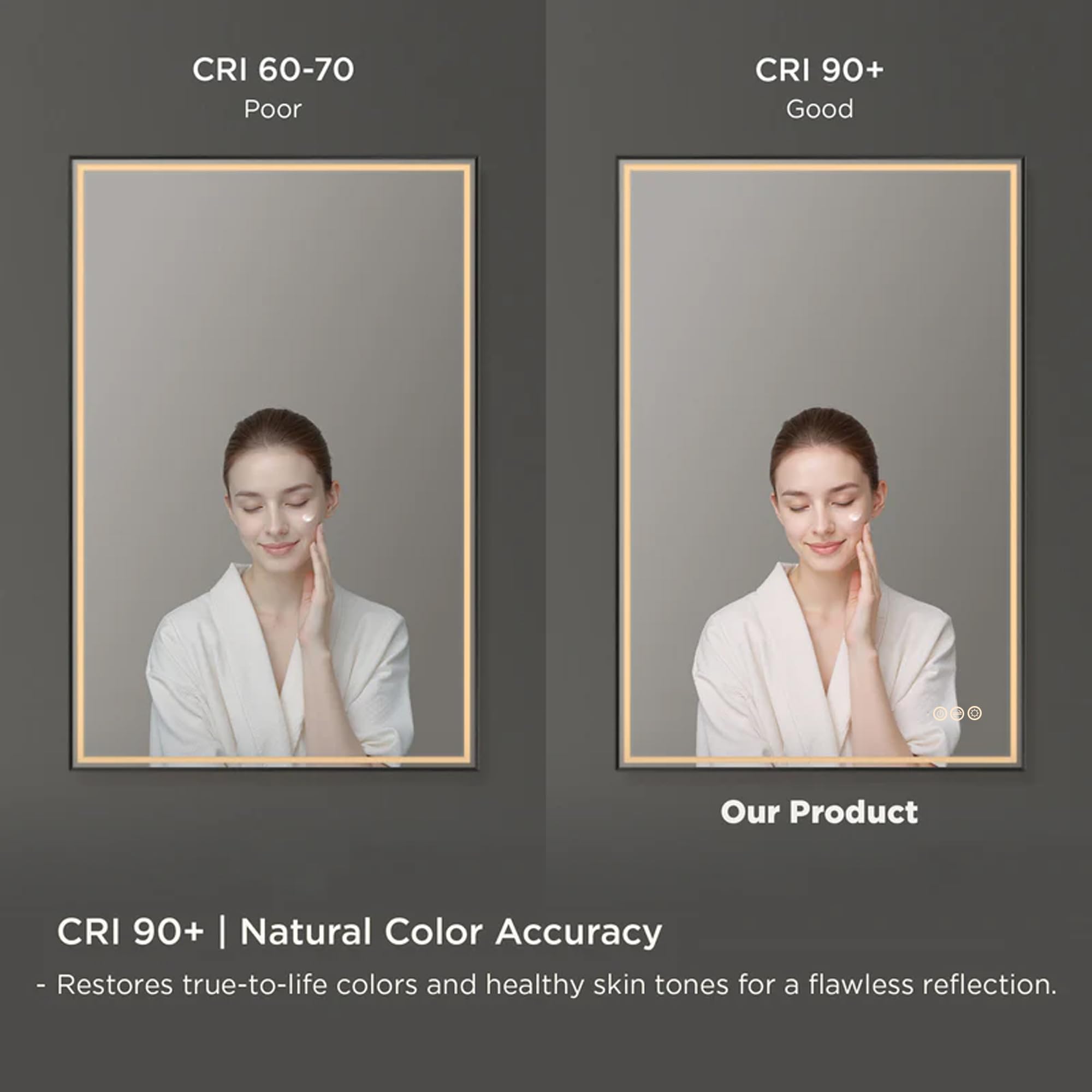 Blossom 24x36 Shatterproof LED Bathroom Mirror - Black Framed Dual Illumination (Front + Backlit) - Anti-Fog Dimmable Vanity Mirror - Modern Farmhouse Wall Mounted Copper-Free Glass - Image 6