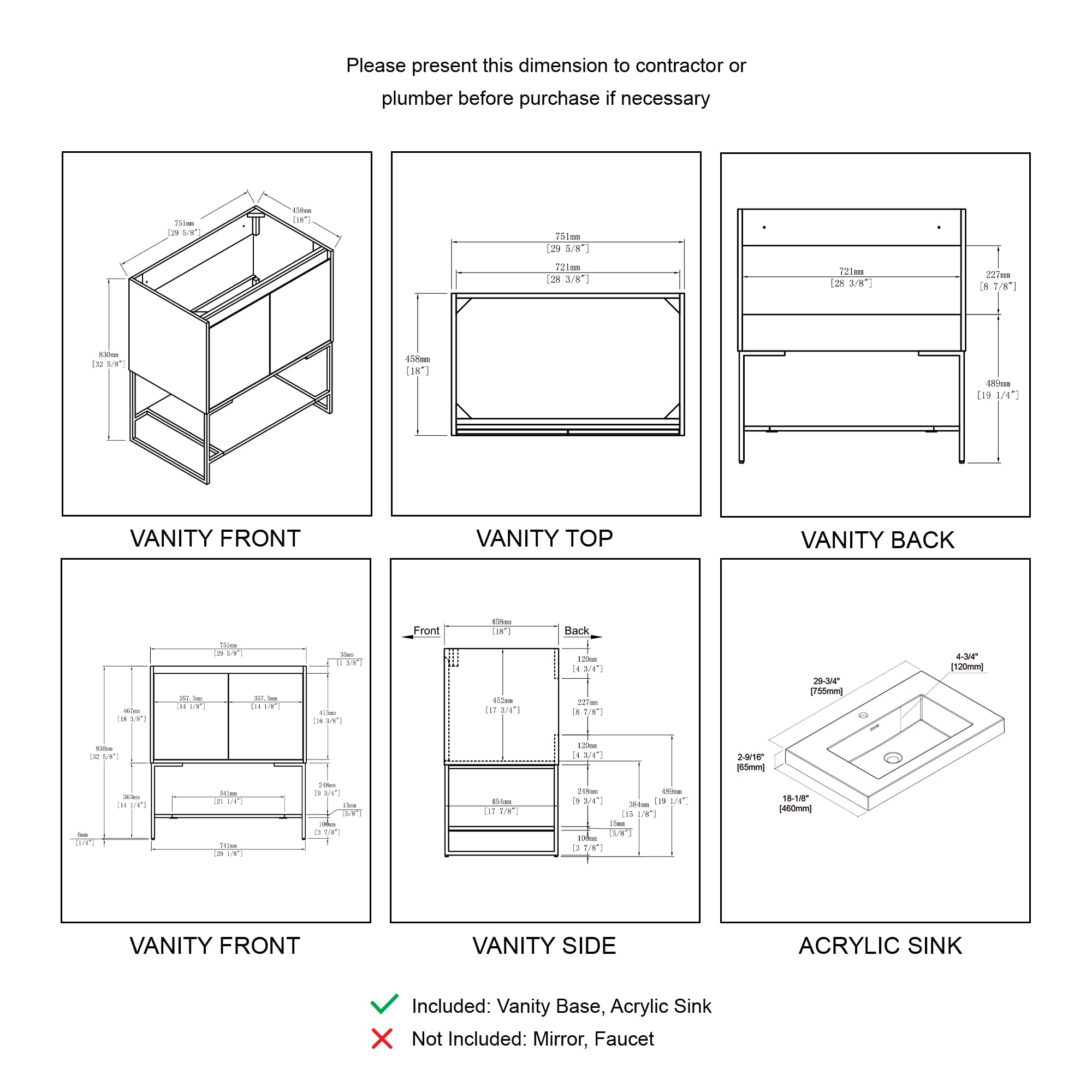 Blossom 30 Inch Bathroom Vanity with Sink, All Wood Freestanding Bathroom Sink Cabinet with Acrylic Sink, Space-Saving Bathroom Cabinet with Open Shelf, Modern Minimalist Design, Walnut Finish - Image 5
