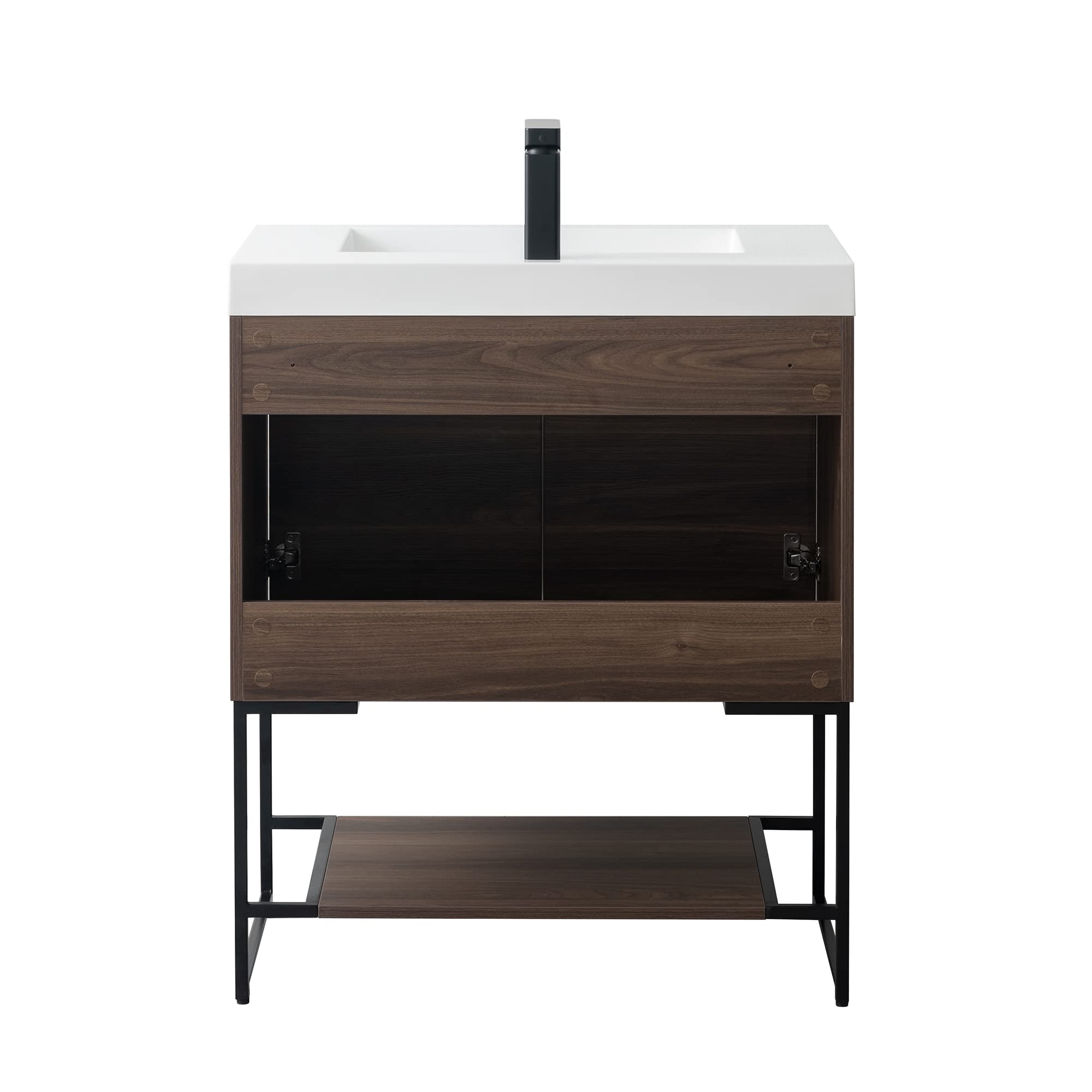 Blossom 30 Inch Bathroom Vanity with Sink, All Wood Freestanding Bathroom Sink Cabinet with Acrylic Sink, Space-Saving Bathroom Cabinet with Open Shelf, Modern Minimalist Design, Walnut Finish - Image 7