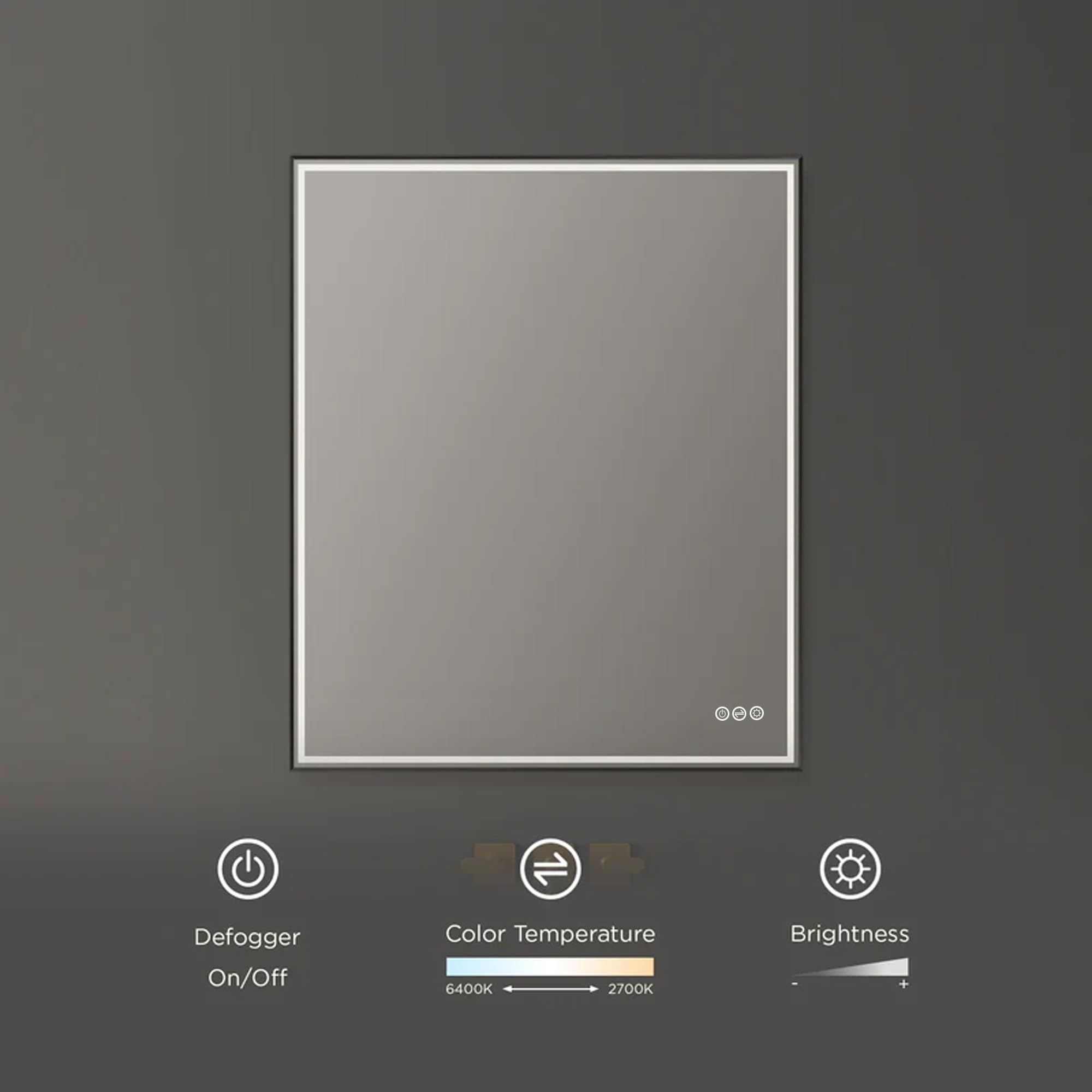 Blossom 30"x 36" LED Bathroom Mirror with Lights, Dimmable, Anti-Fog, Front Lit, Backlit, Lighted Wall Mounted Rectangle for Vanity Makeup Memory Function, Tempered Glass with Matte Black Frame - Image 3