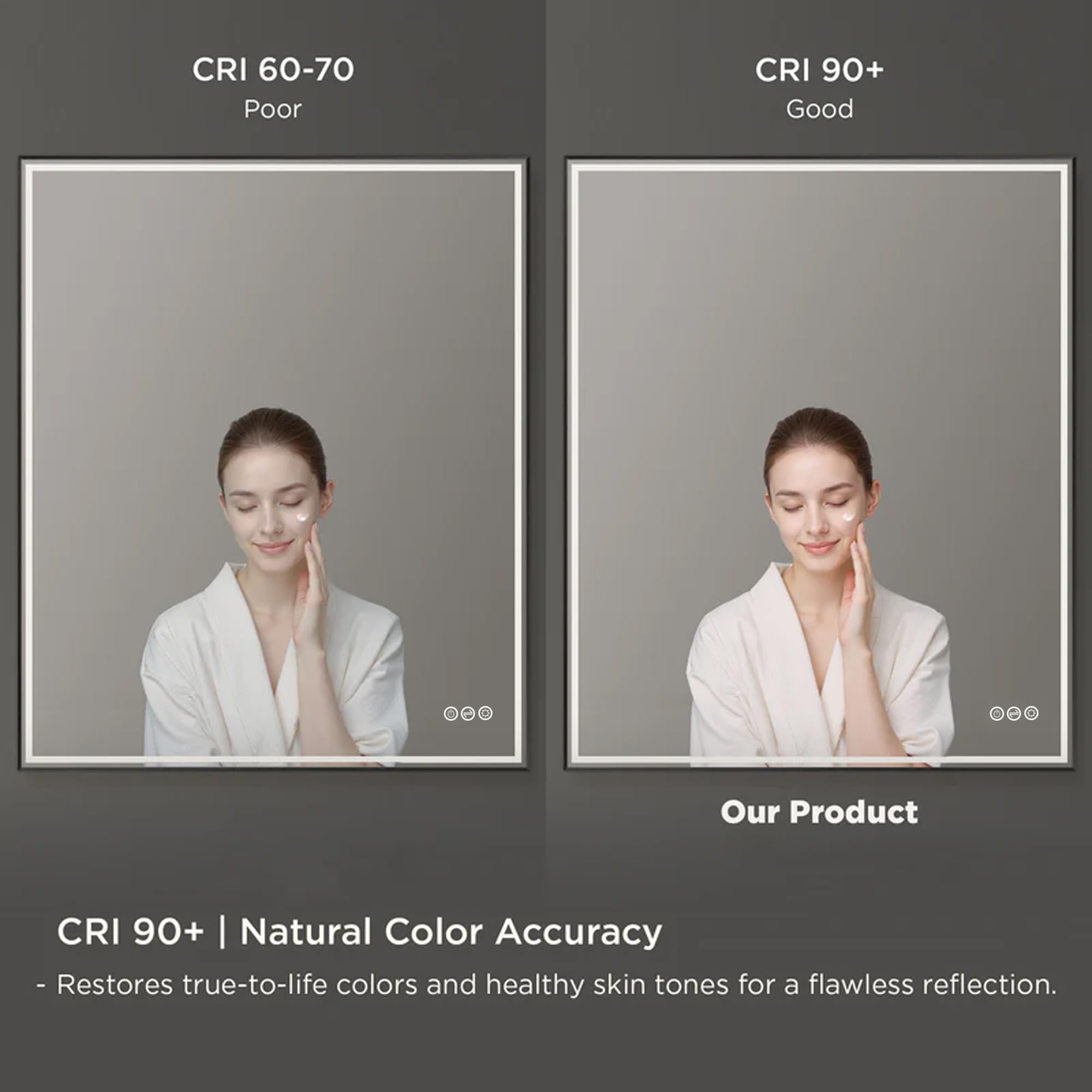 Blossom 30"x 36" LED Bathroom Mirror with Lights, Dimmable, Anti-Fog, Front Lit, Backlit, Lighted Wall Mounted Rectangle for Vanity Makeup Memory Function, Tempered Glass with Matte Black Frame - Image 5