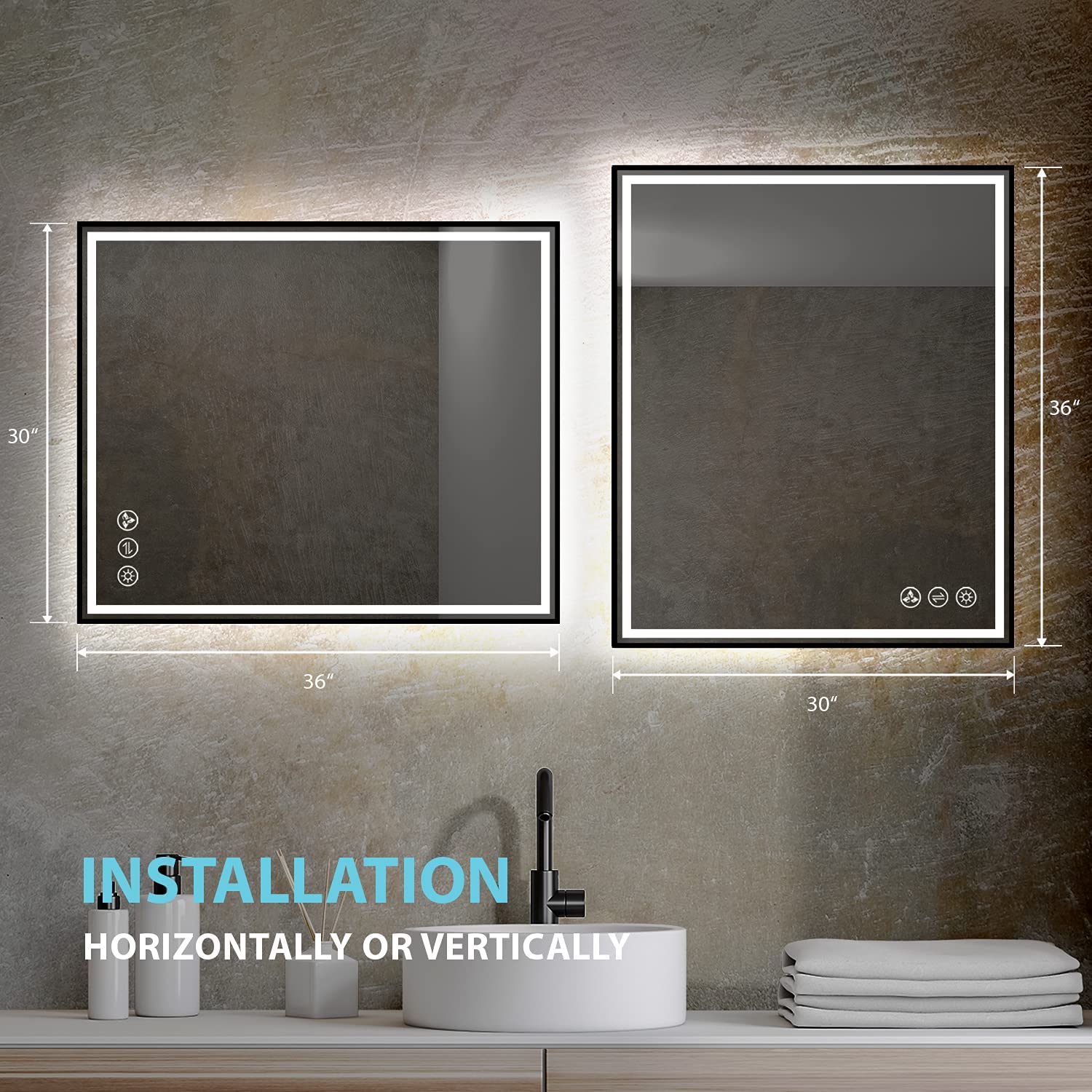 Blossom 30"x 36" LED Bathroom Mirror with Lights, Dimmable, Anti-Fog, Front Lit, Backlit, Lighted Wall Mounted Rectangle for Vanity Makeup Memory Function, Tempered Glass with Matte Black Frame - Image 6