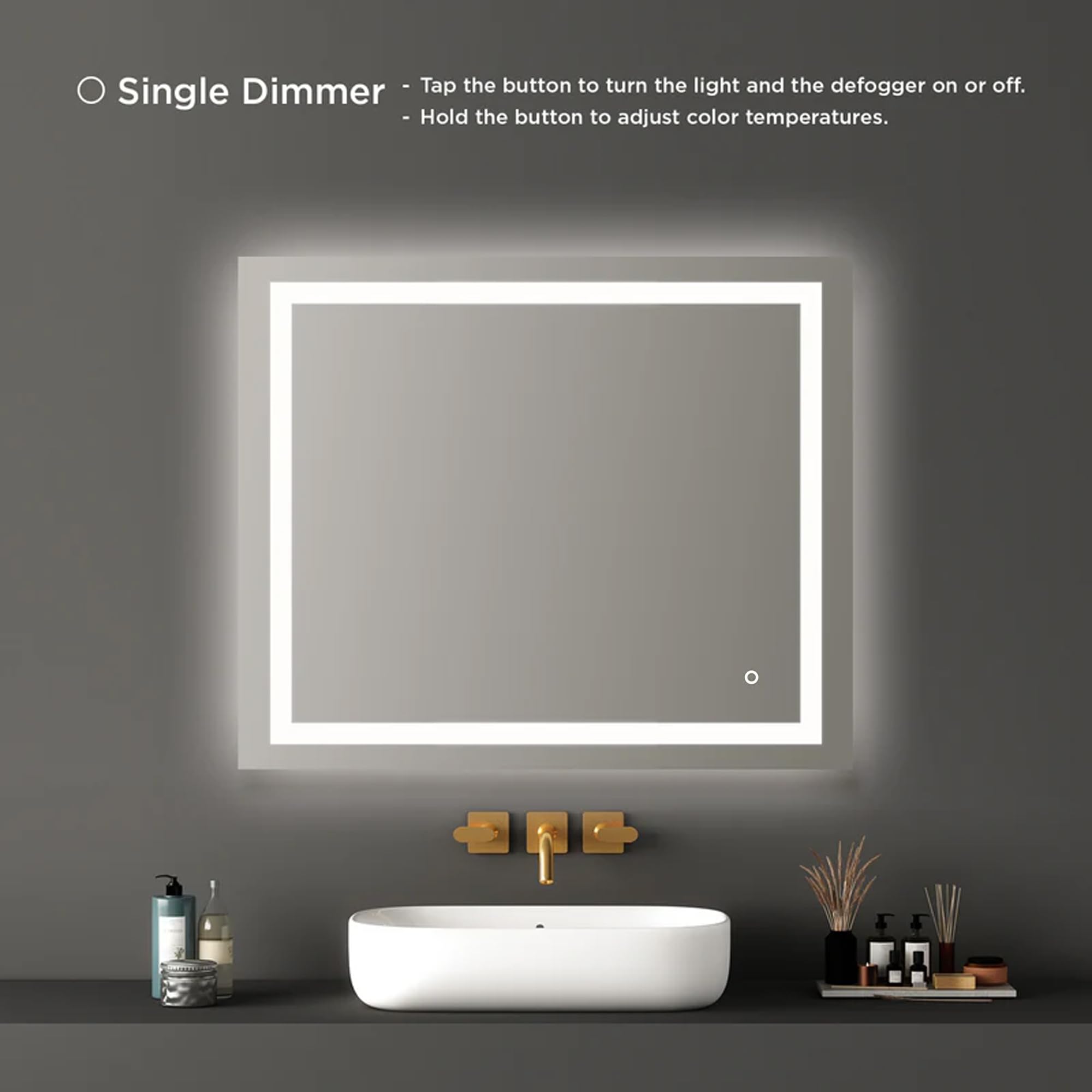 Blossom 36 x 30 Bathroom Mirror with Lights - Smart Touch Anti-Fog LED Mirror - 5mm Shatterproof Tempered Glass - Professional 6000K Makeup Mirror - Modern Frameless Front and Backlit Vanity Design - Image 3