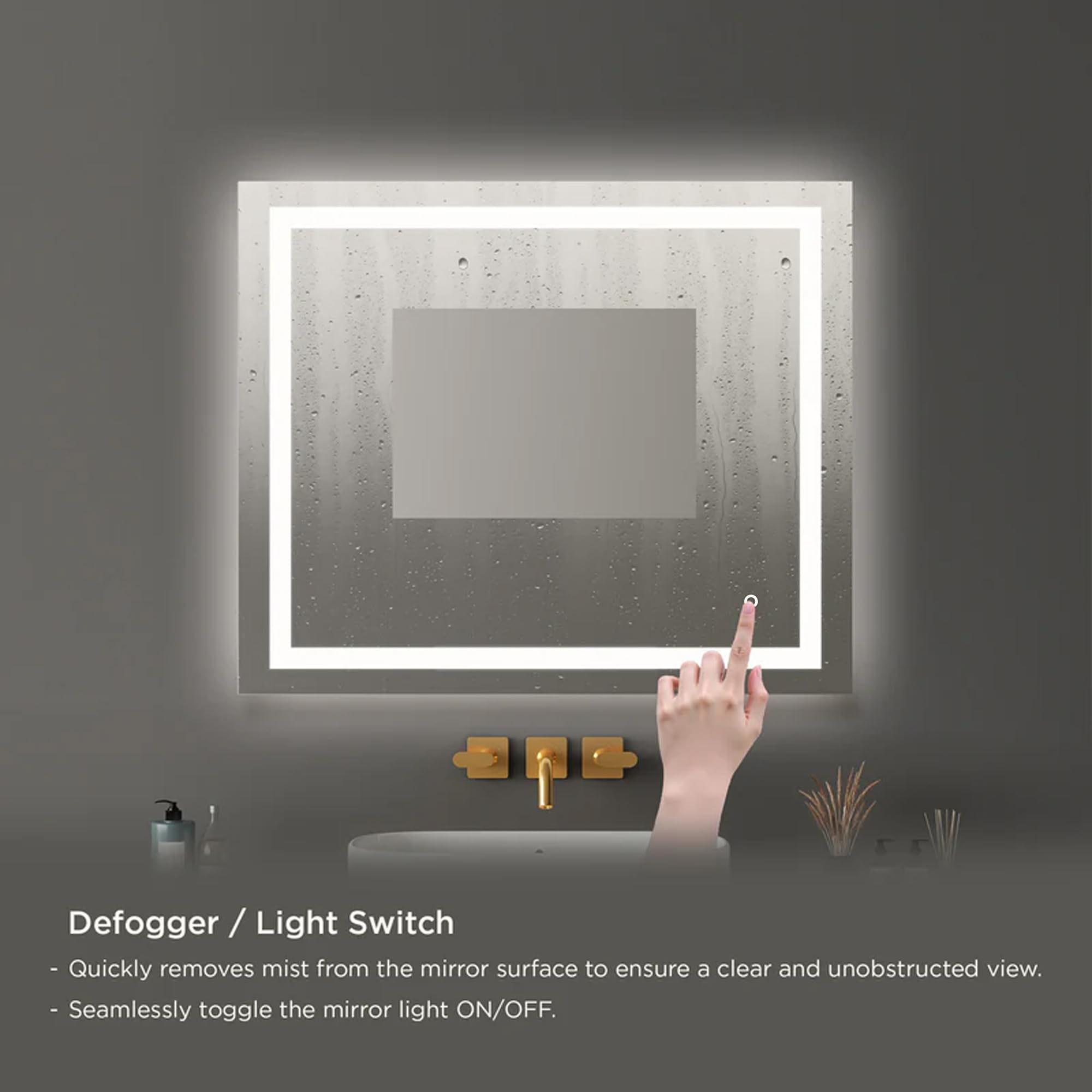 Blossom 36 x 30 Bathroom Mirror with Lights - Smart Touch Anti-Fog LED Mirror - 5mm Shatterproof Tempered Glass - Professional 6000K Makeup Mirror - Modern Frameless Front and Backlit Vanity Design - Image 5