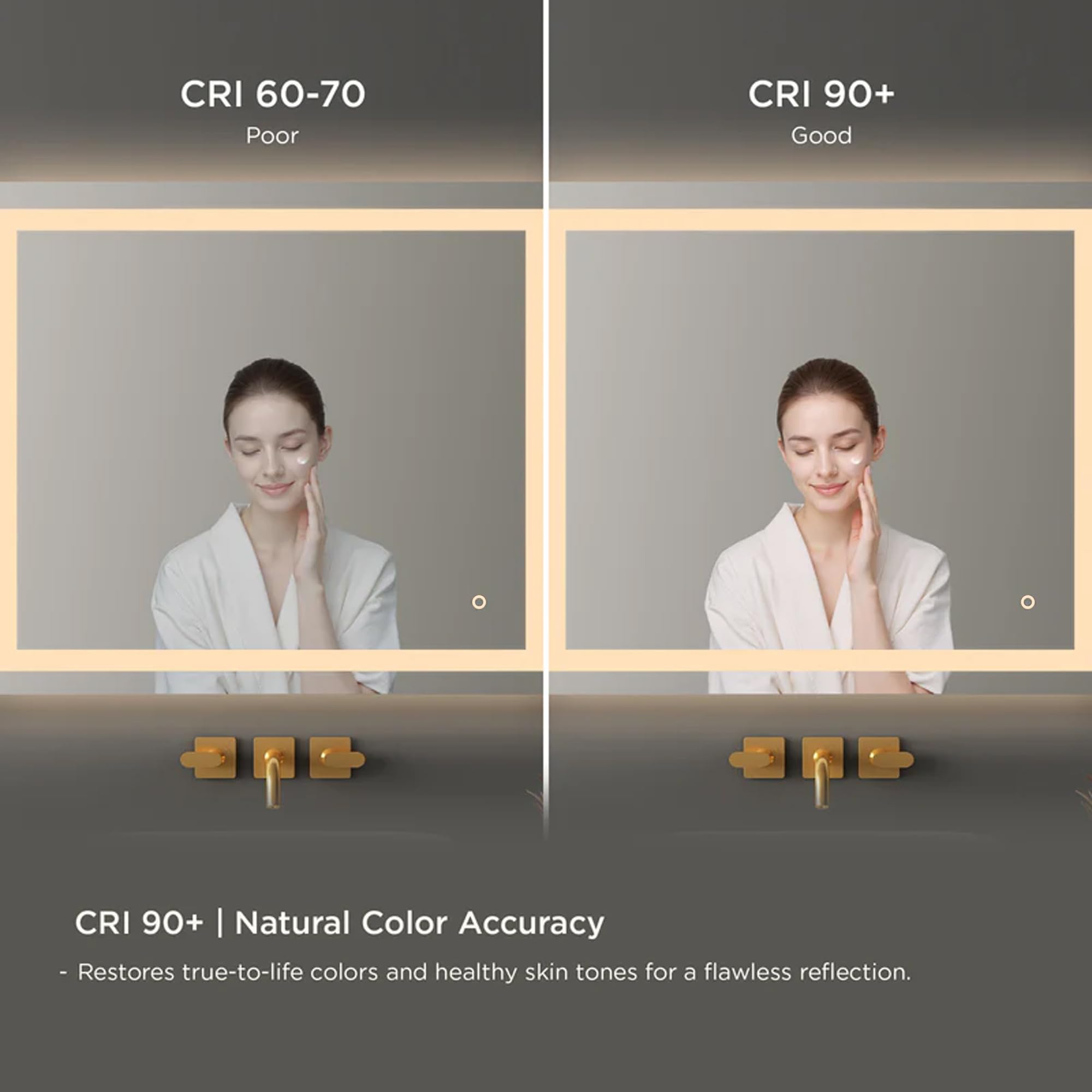 Blossom 36 x 30 Bathroom Mirror with Lights - Smart Touch Anti-Fog LED Mirror - 5mm Shatterproof Tempered Glass - Professional 6000K Makeup Mirror - Modern Frameless Front and Backlit Vanity Design - Image 6