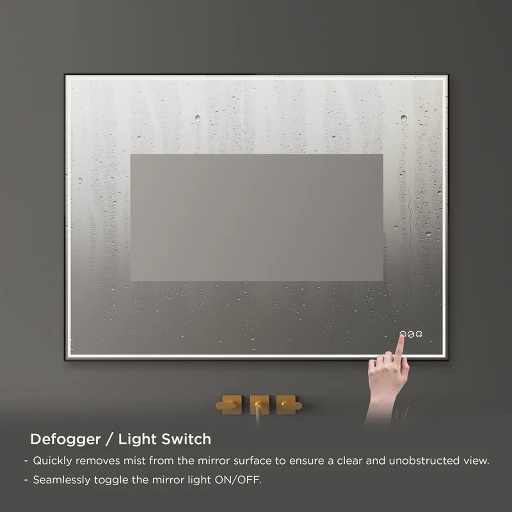 Blossom 48"x 36" LED Bathroom Mirror with Lights, Dimmable, Anti-Fog, Front Lit, Backlit, Lighted Wall Mounted Rectangle for Vanity Makeup Memory Function, Tempered Glass with Matte Black Frame - Image 5