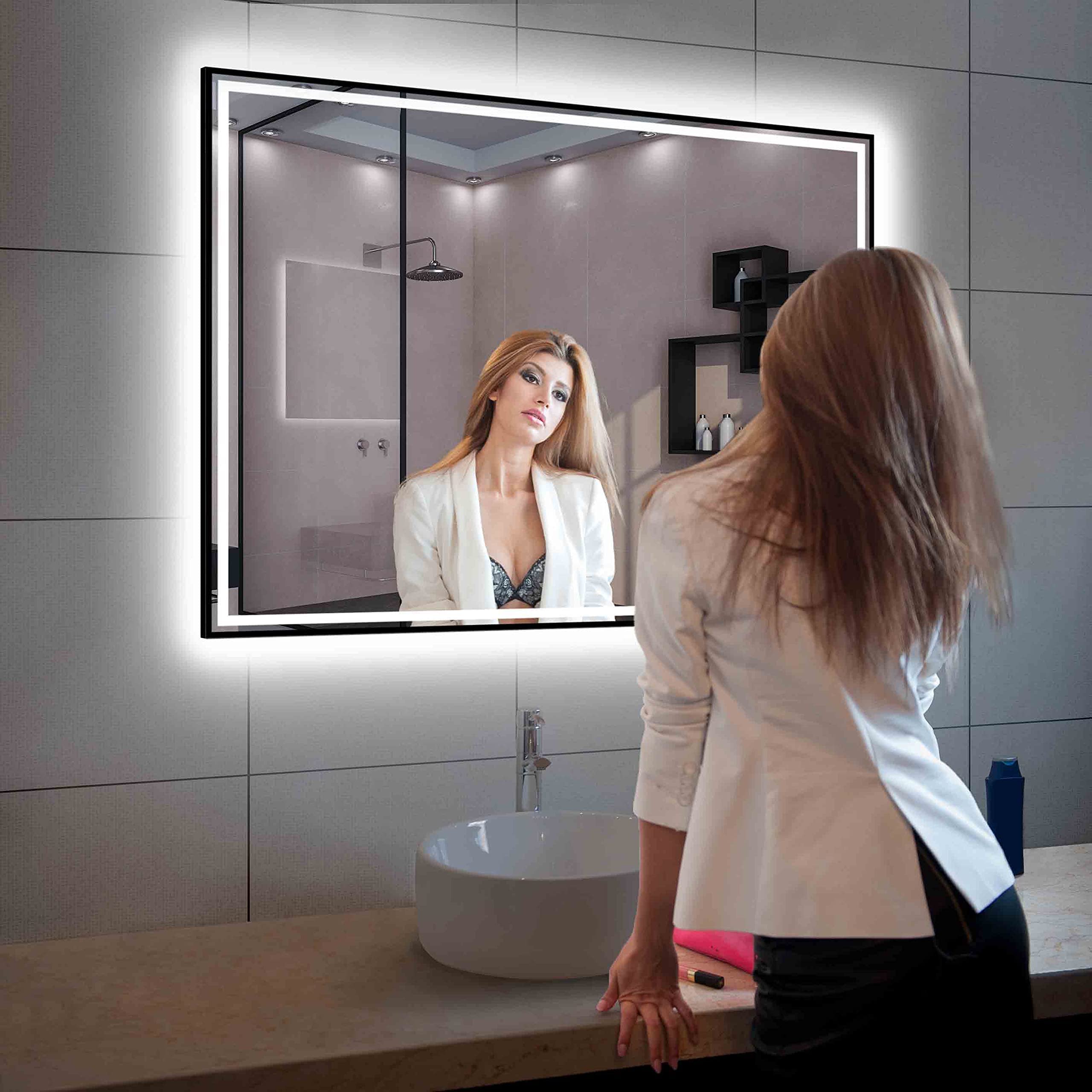 Blossom 48"x 36" LED Bathroom Mirror with Lights, Dimmable, Anti-Fog, Front Lit, Backlit, Lighted Wall Mounted Rectangle for Vanity Makeup Memory Function, Tempered Glass with Matte Black Frame - Image 7