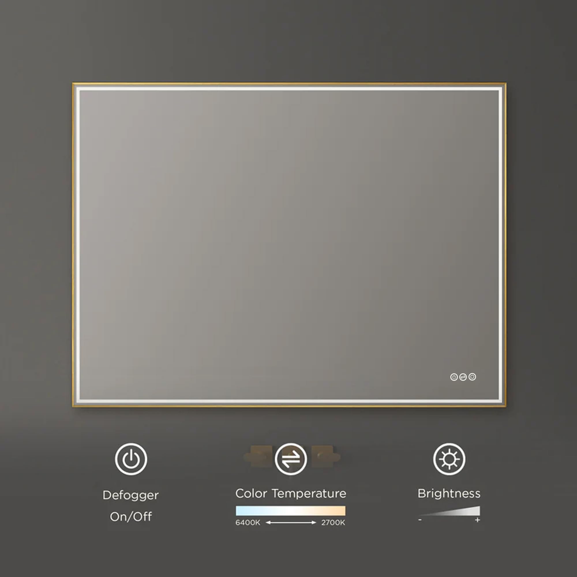 Blossom 48"x 36" LED Bathroom Mirror with Lights, Dimmable, Anti-Fog, Front Lit, Backlit, Lighted Wall Mounted Rectangle for Vanity Makeup Memory Function, Tempered Glass with Brushed Gold Frame - Image 3