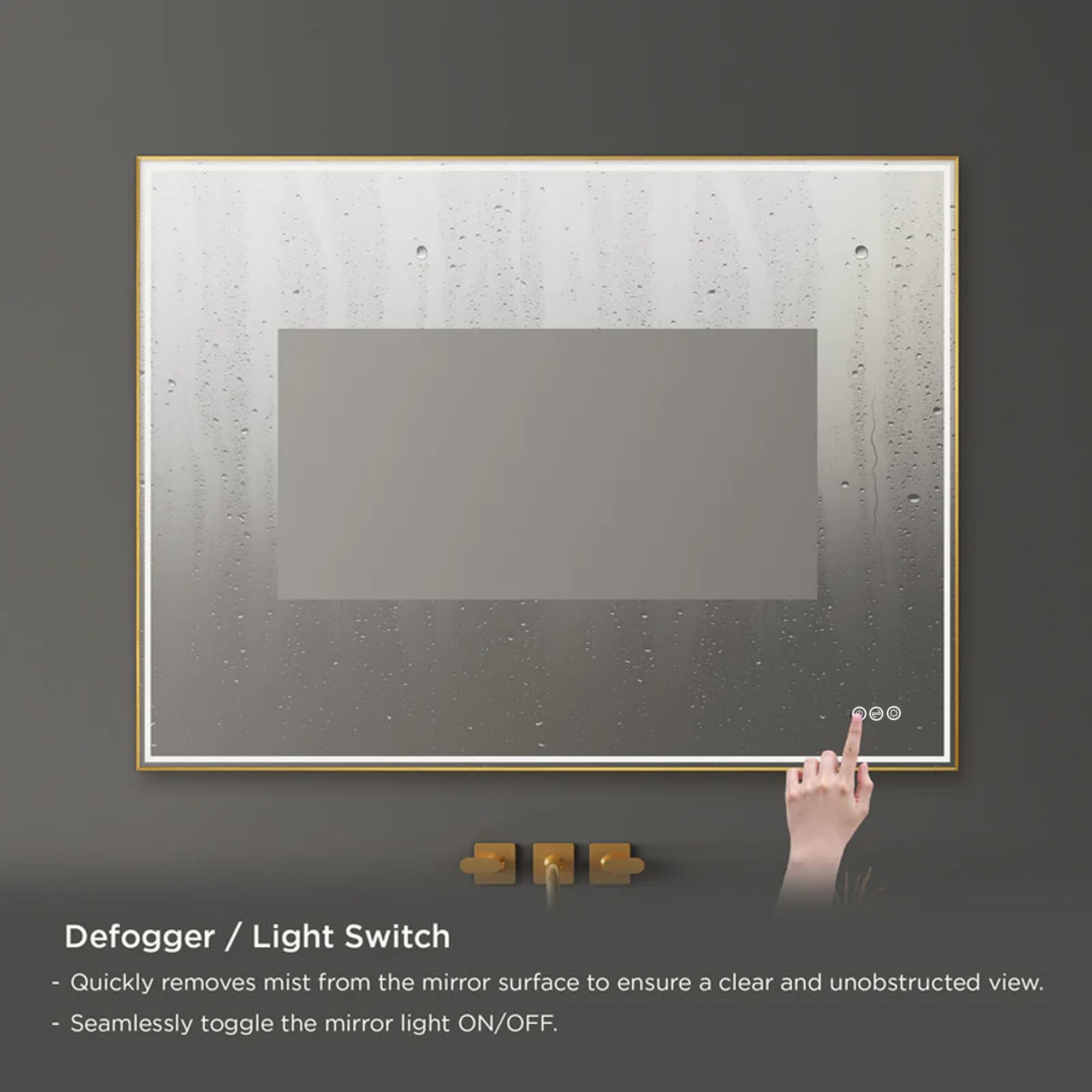 Blossom 48"x 36" LED Bathroom Mirror with Lights, Dimmable, Anti-Fog, Front Lit, Backlit, Lighted Wall Mounted Rectangle for Vanity Makeup Memory Function, Tempered Glass with Brushed Gold Frame - Image 5