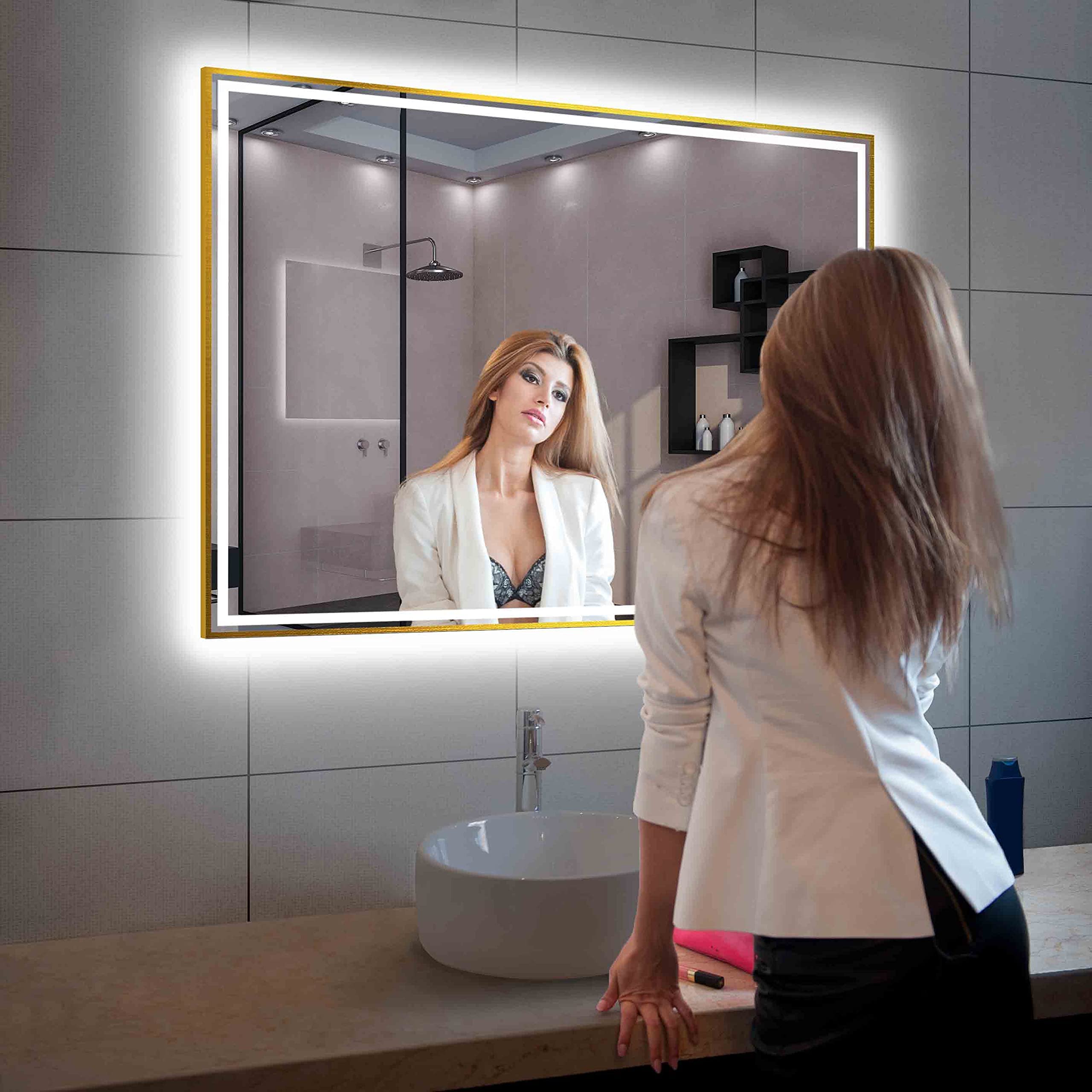 Blossom 48"x 36" LED Bathroom Mirror with Lights, Dimmable, Anti-Fog, Front Lit, Backlit, Lighted Wall Mounted Rectangle for Vanity Makeup Memory Function, Tempered Glass with Brushed Gold Frame - Image 7