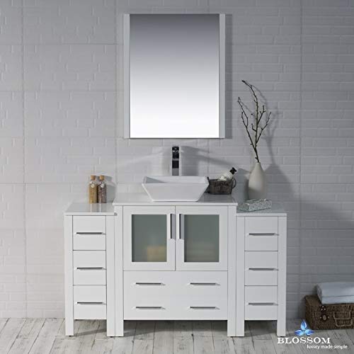 Blossom 54” Bathroom Vanity with Vessel Sink, Double Side Cabinet and Mirror – Solid Wood, Soft Close Drawers, Durable Build - Storage Cabinet for Small & Large Bathrooms, Glossy White - Image 3