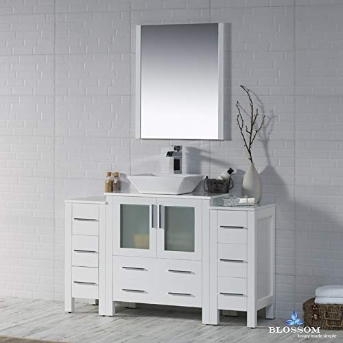 Blossom 54” Bathroom Vanity with Vessel Sink, Double Side Cabinet and Mirror – Solid Wood, Soft Close Drawers, Durable Build - Storage Cabinet for Small & Large Bathrooms, Glossy White - Image 4