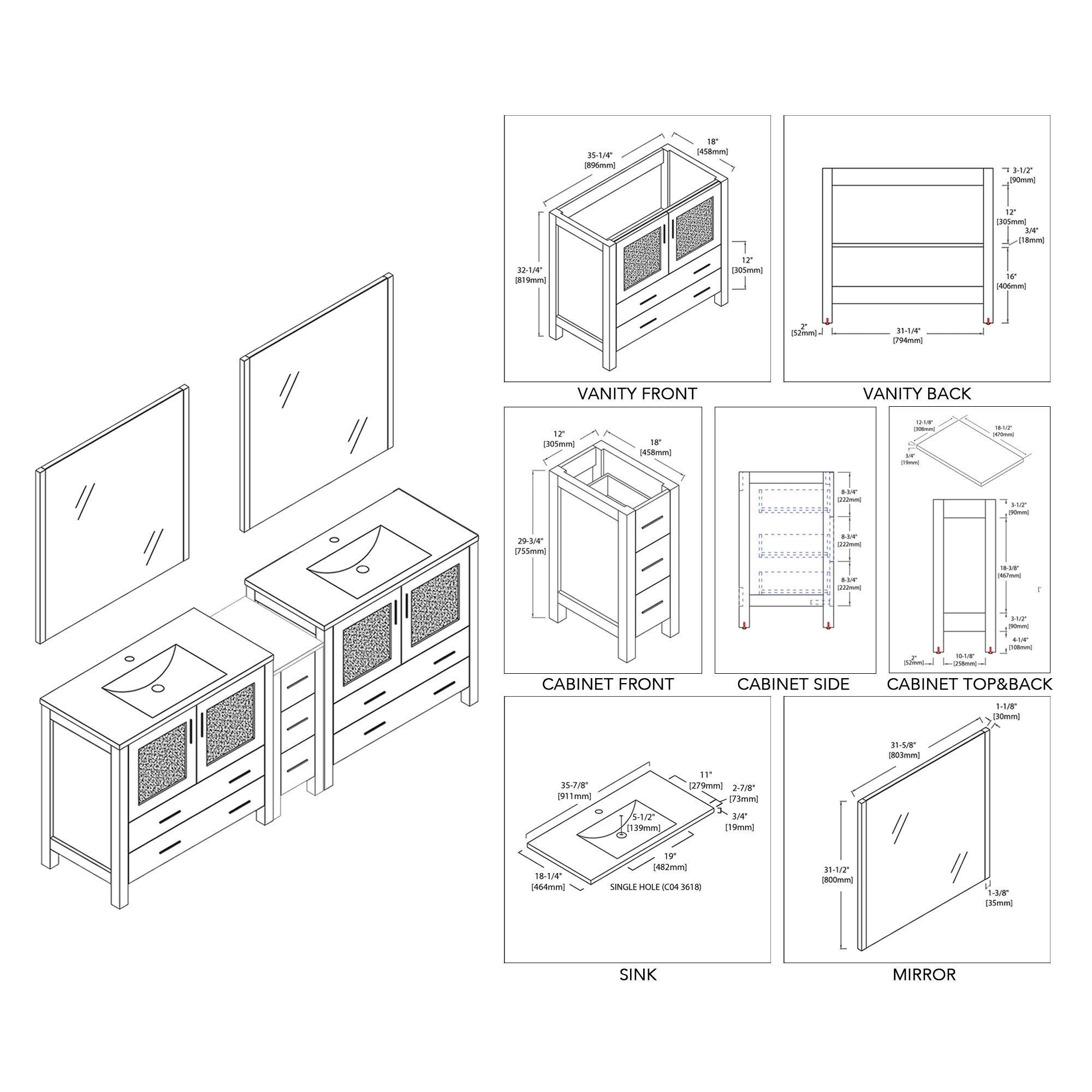 Blossom 84” Bathroom Vanity with Double Ceramic Sinks, Mirrors & Side Cabinet – Solid Wood, Soft Close Drawers, Durable Build, Modern Storage Cabinet for Small & Large Bathrooms - Glossy White - Image 3