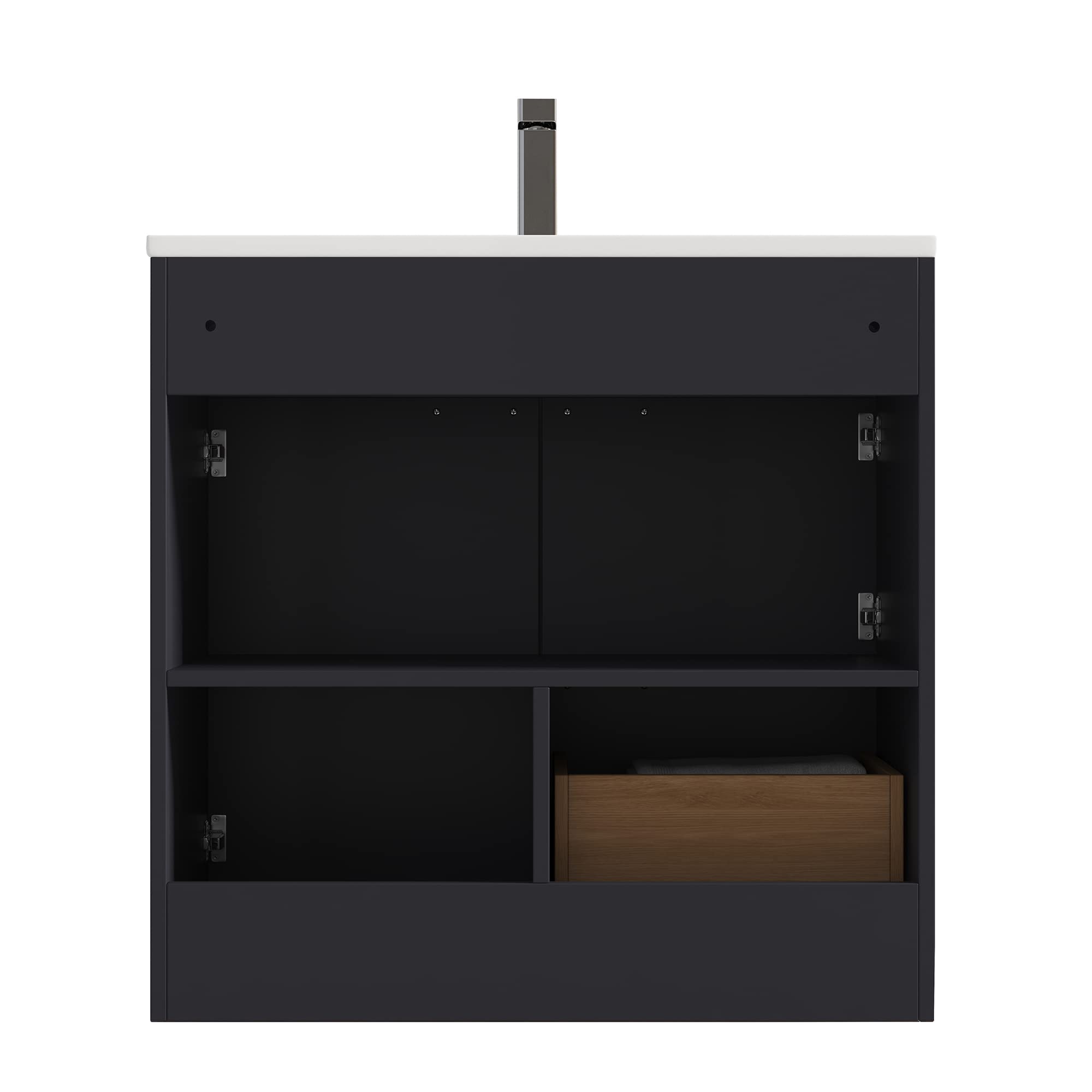 Blossom All Wood Freestanding Bathroom Vanity with Topmount Sink – Soft Close Doors, Storage Drawer - Modern Storage Cabinet with Basin for Small Space (Charcoal, 36" w/Ceramic Sink) - Image 6