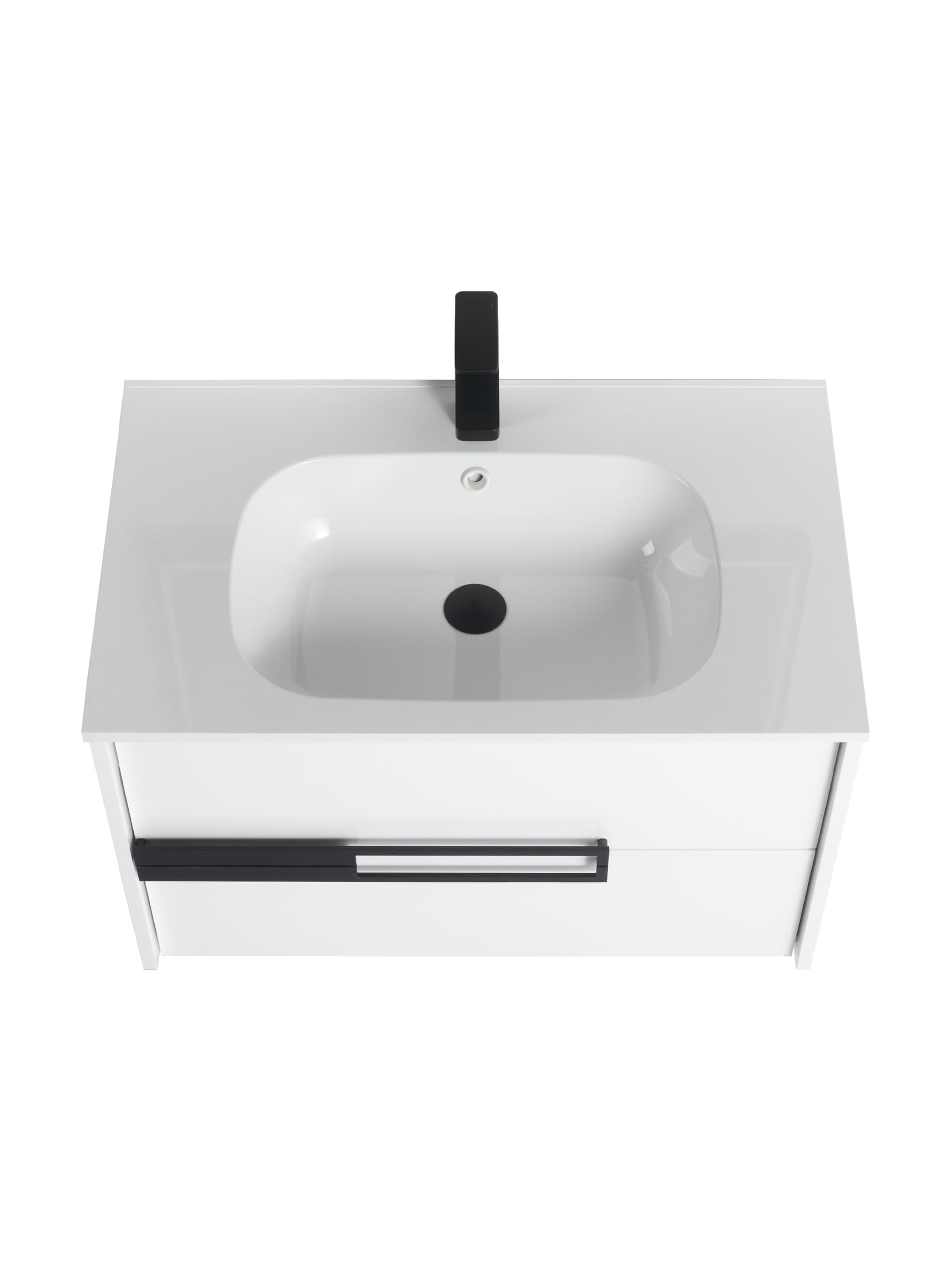 Blossom All-Wood Wall-Mounted Bathroom Vanity with SMC Sink, Floating Design with Soft-Close Drawers, Space-Saving Storage Solution for Modern Bathrooms, Glossy White - 30-Inch - Image 8