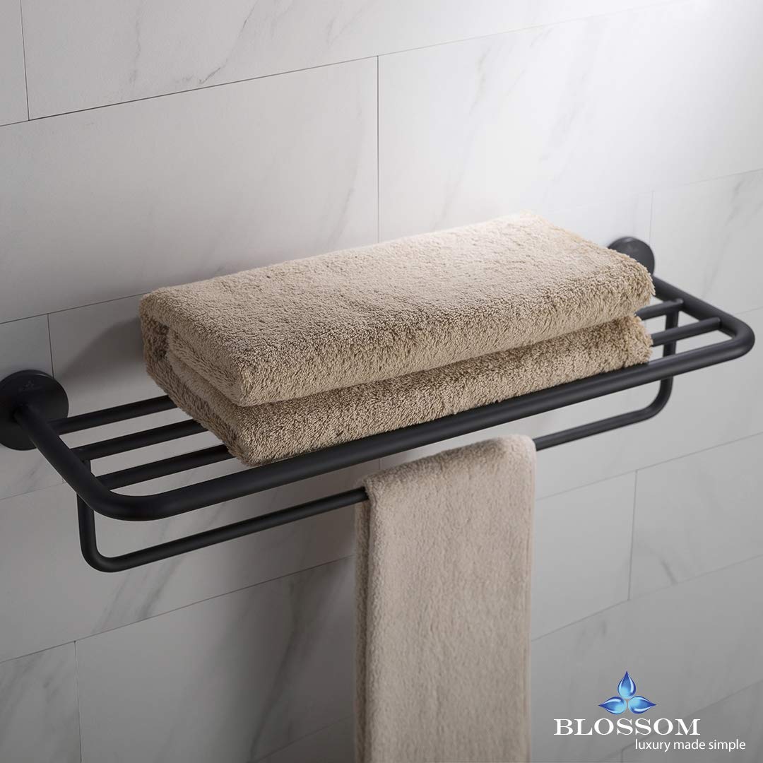 Blossom Bathroom Lavatory Towel Rack Towel Shelf with One Towel Bar Wall Mount Holder Solid Brass Bathroom Accessory Shower Matte Black BA02 509 04 - Image 3