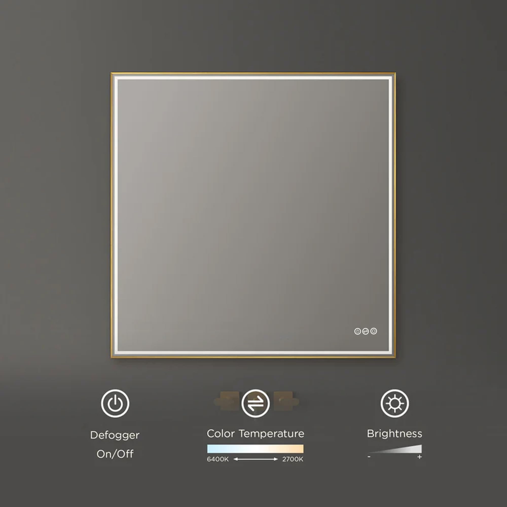 Blossom Luxury 36 Inch Square Gold Framed Bathroom Mirror with Lights - Dual Light LED Source - High CRI Dimmable Vanity Mirror - Hardwired Anti-Fog Tempered Glass Mirror for Master Suite - Image 3