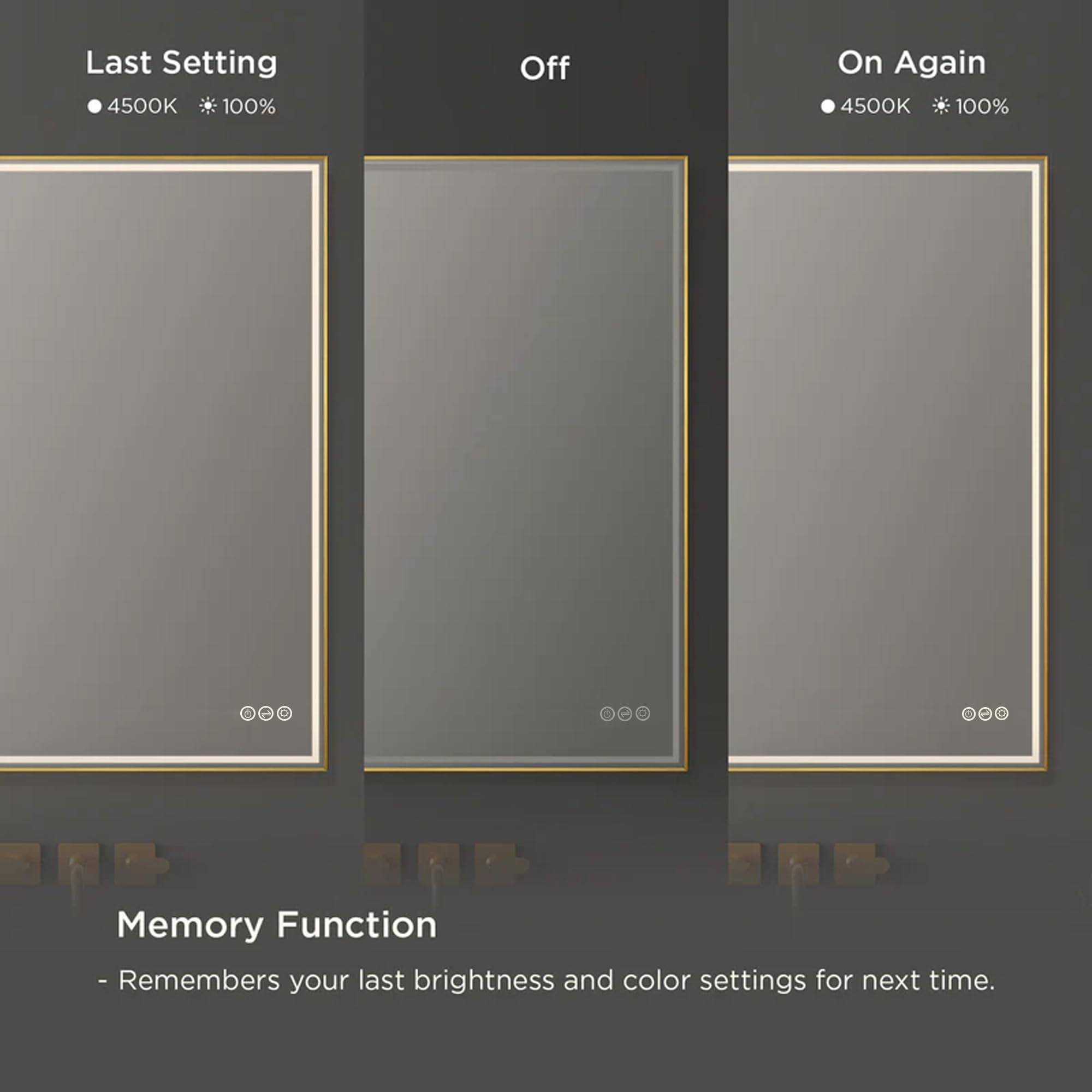 Blossom Luxury 36 Inch Square Gold Framed Bathroom Mirror with Lights - Dual Light LED Source - High CRI Dimmable Vanity Mirror - Hardwired Anti-Fog Tempered Glass Mirror for Master Suite - Image 4