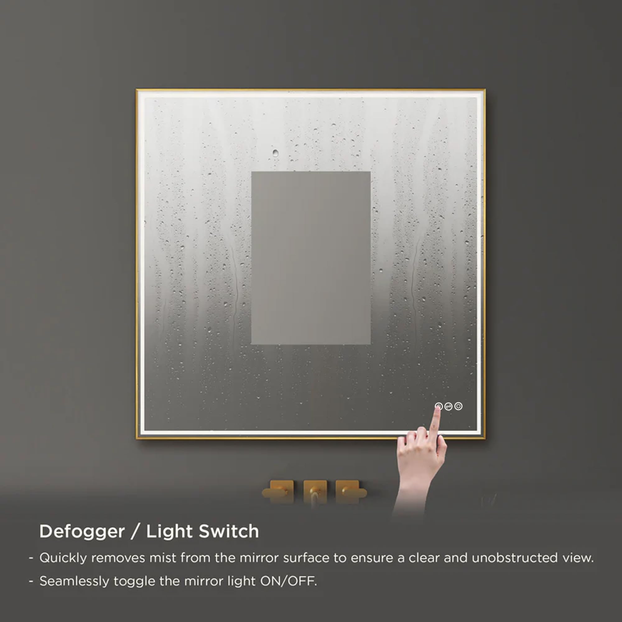 Blossom Luxury 36 Inch Square Gold Framed Bathroom Mirror with Lights - Dual Light LED Source - High CRI Dimmable Vanity Mirror - Hardwired Anti-Fog Tempered Glass Mirror for Master Suite - Image 5