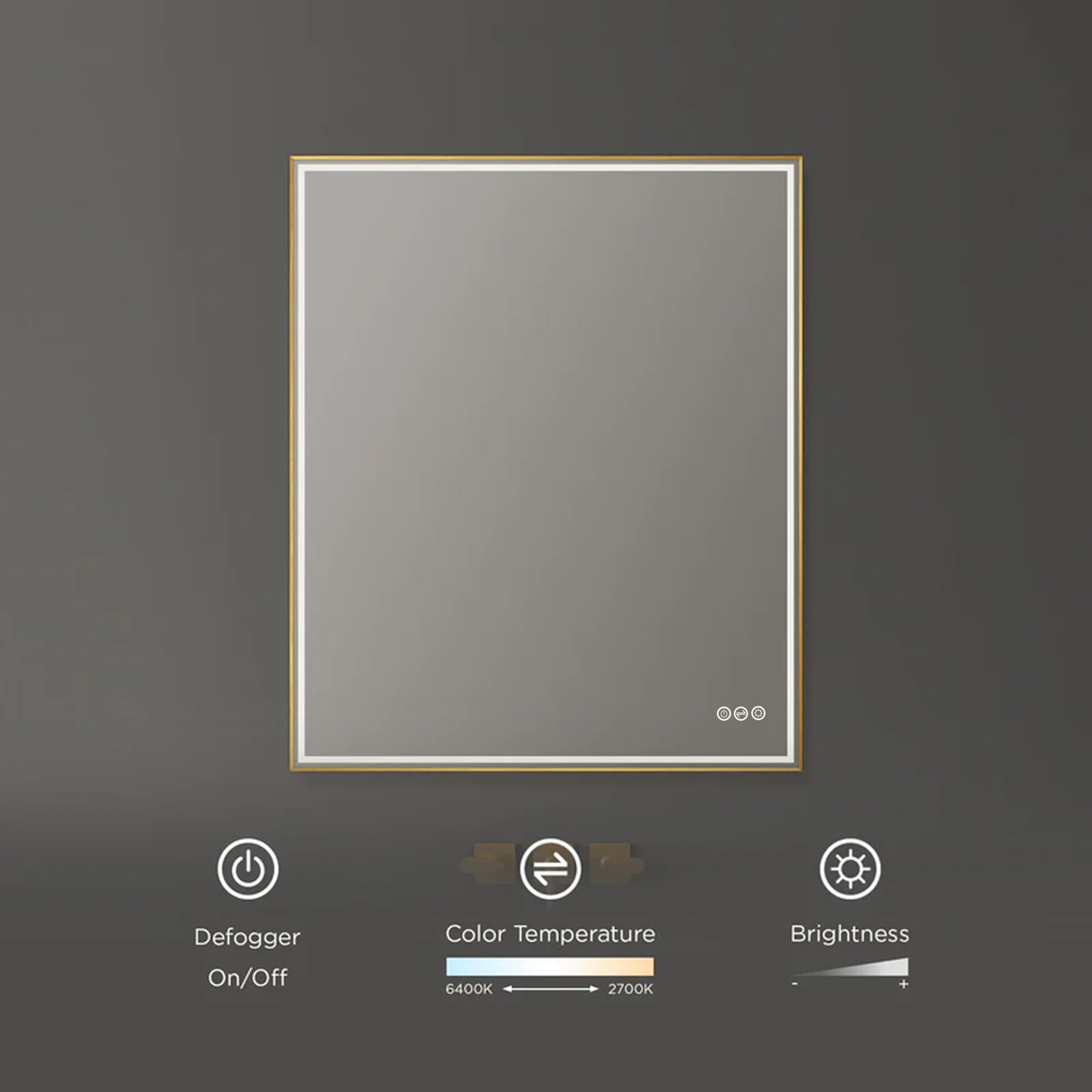 Blossom Luxury Brushed Gold LED Mirror for Bathroom 30 x 36, Dimmable Wall Mounted Vanity Mirror with Lights, Anti-Fog & Smart Memory, Professional CRI 90+ Makeup Lighting, Modern Framed Design - Image 3
