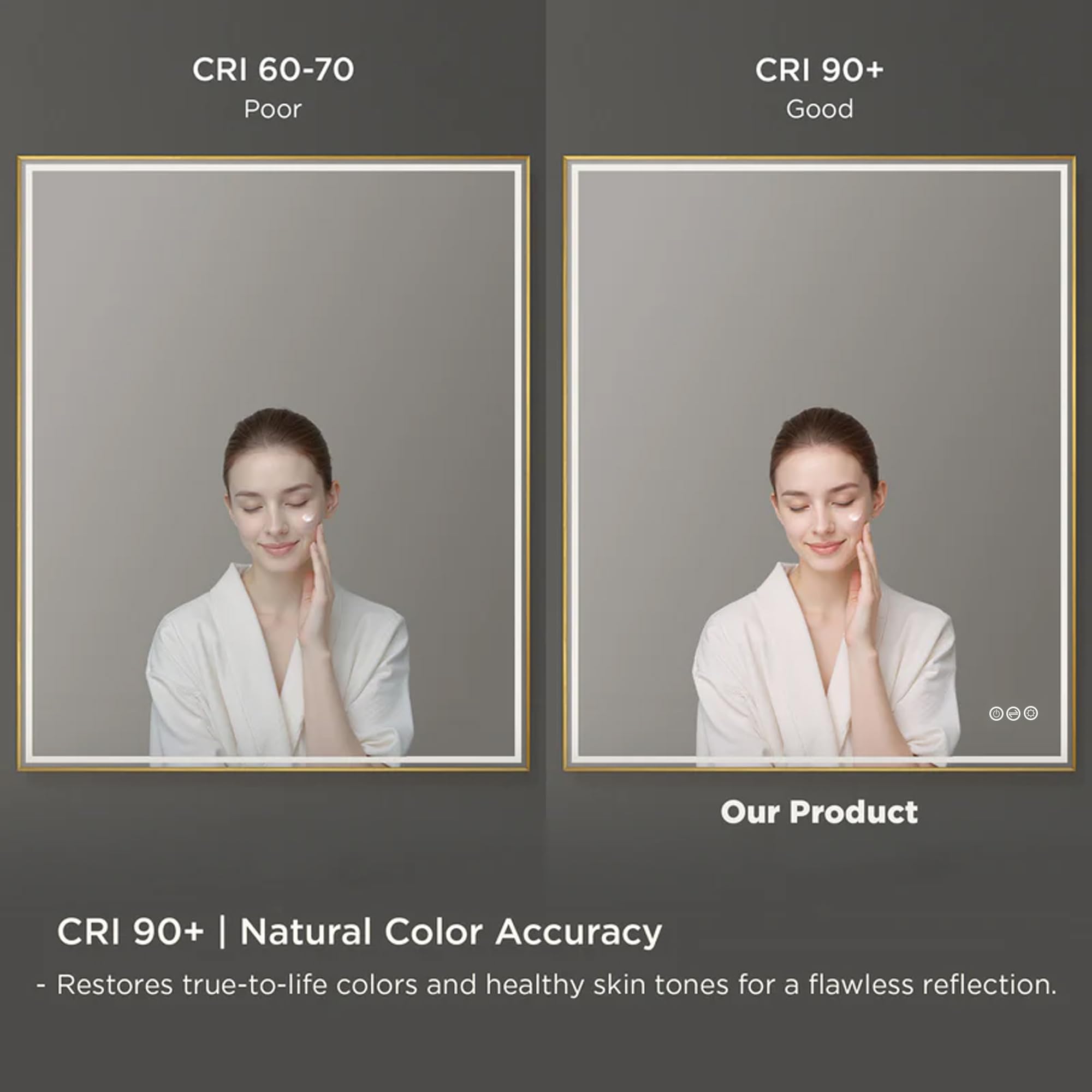 Blossom Luxury Brushed Gold LED Mirror for Bathroom 30 x 36, Dimmable Wall Mounted Vanity Mirror with Lights, Anti-Fog & Smart Memory, Professional CRI 90+ Makeup Lighting, Modern Framed Design - Image 5