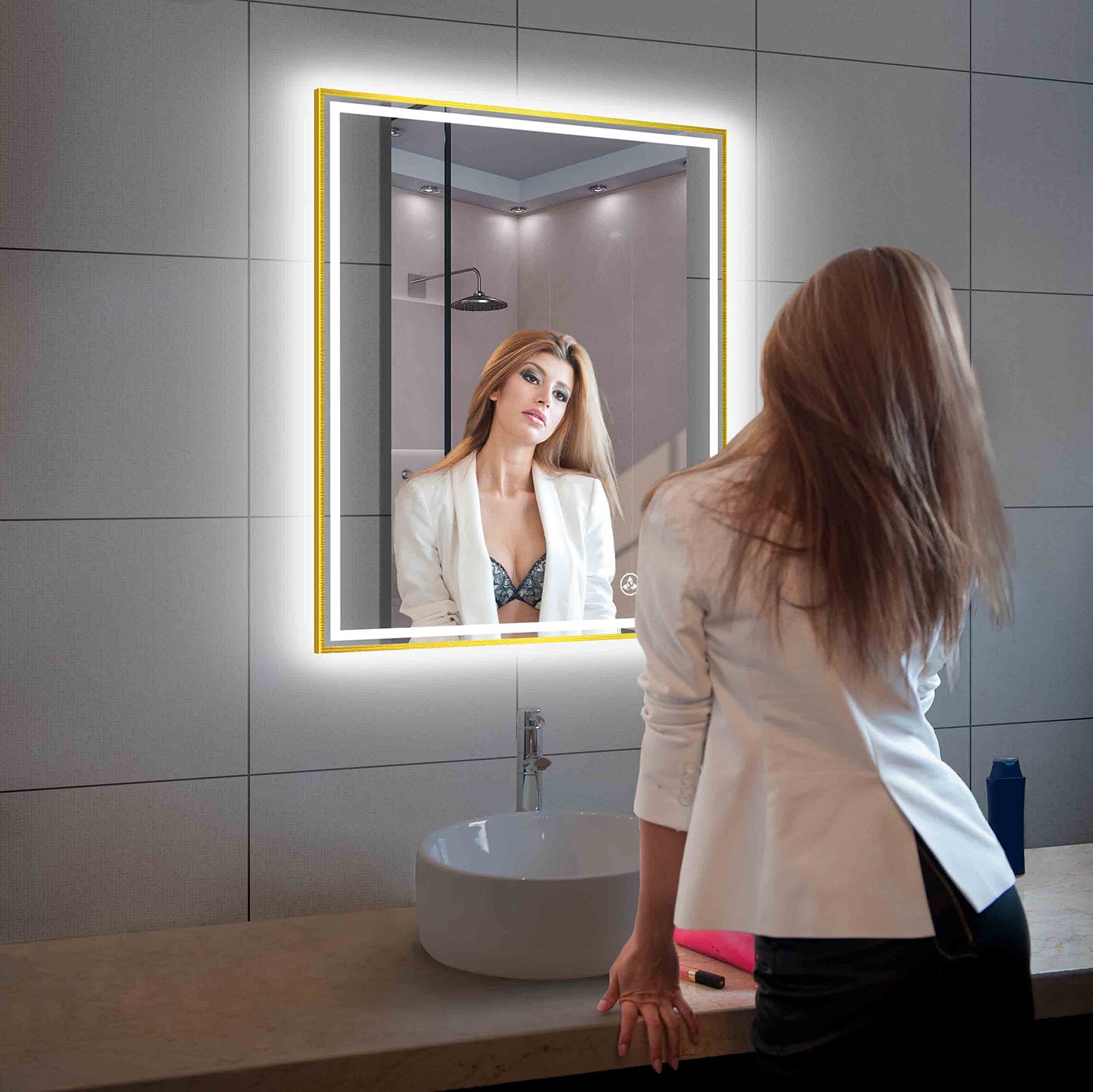 Blossom Luxury Brushed Gold LED Mirror for Bathroom 30 x 36, Dimmable Wall Mounted Vanity Mirror with Lights, Anti-Fog & Smart Memory, Professional CRI 90+ Makeup Lighting, Modern Framed Design - Image 6