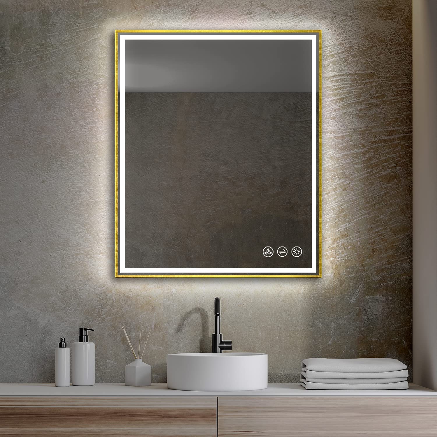 Blossom Luxury Brushed Gold LED Mirror for Bathroom 30 x 36, Dimmable Wall Mounted Vanity Mirror with Lights, Anti-Fog & Smart Memory, Professional CRI 90+ Makeup Lighting, Modern Framed Design - Image 9