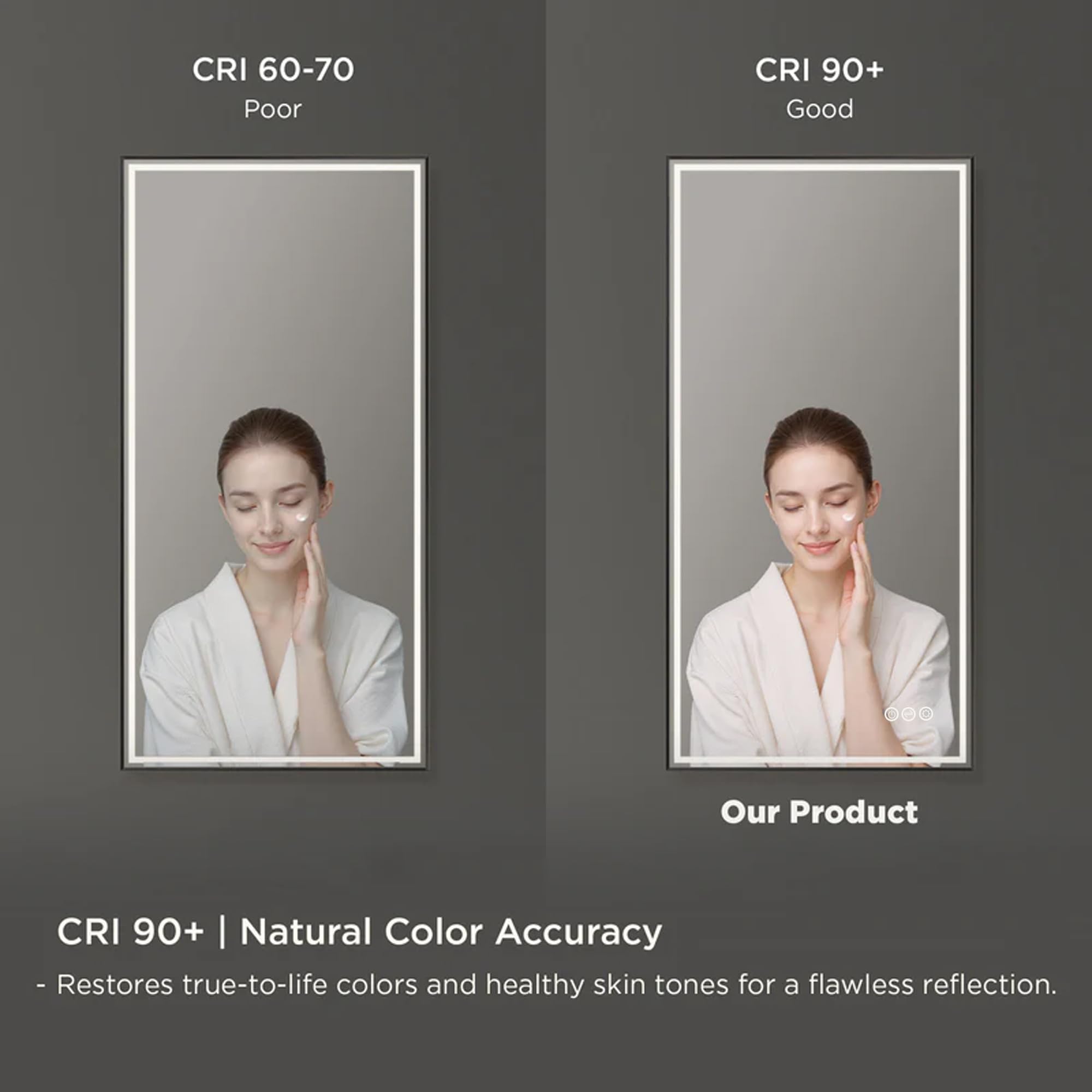 Blossom Smart LED Mirror for Bathroom 18x36, Black Frame Backlit Vanity Mirror with Lights, Dimmable, 3 Color Temperatures, Anti-Fog, Shatter-Proof, High CRI 90+, Hardwired/Plug-in Mounting - Image 6